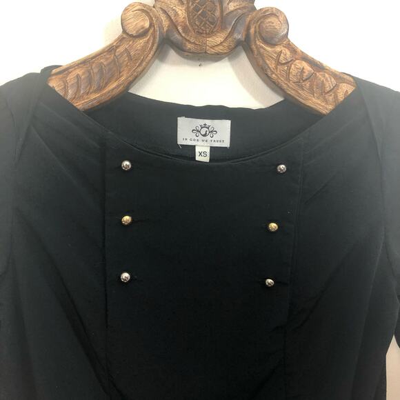 IGWT Double Breasted Button Accent Nautical Blouse Crop Black xs - Picture 4 of 9
